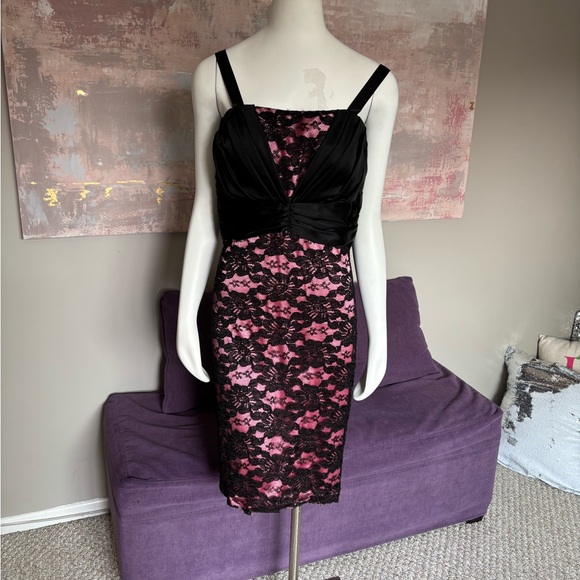 Le Chateau Black and Pink Lace Midi Dress with Corset Style Top Size XL - Picture 4 of 9